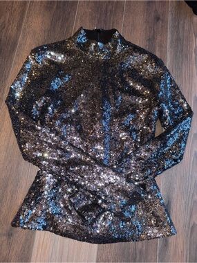 House of Harlow 1960 Black Sequin Mock Neck Top